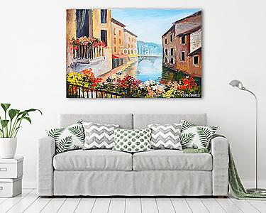 Mediterrán ház sok virággal Velencében (olajfestmény reprodukció) (vászonkép) - vászonkép, falikép otthonra és irodába