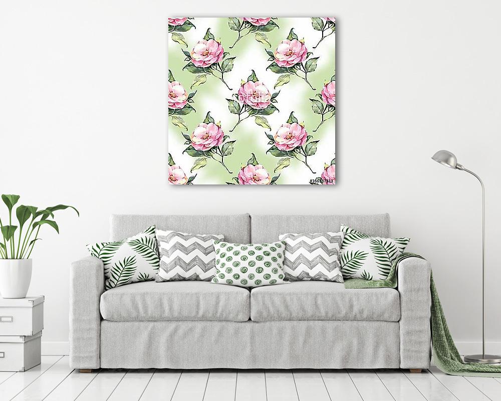 Watercolor floral seamless pattern with hand painted roses (fotótapéta) - vászonkép, falikép otthonra és irodába