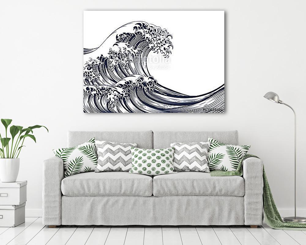 Great Wave Vintage Style Woodcut - vászonkép, falikép vásárlás Great Wave Vintage Style Woodcut (keretezett kép) - vászonkép, falikép otthonra és irodába