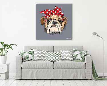 Bulldog portrait in a headband. Vector illustration. (vászonkép) - vászonkép, falikép otthonra és irodába