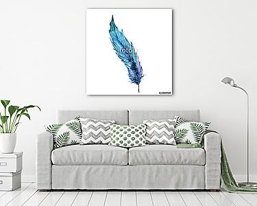 Watercolor bird feather from wing isolated. Aquarelle feather fo (vászonkép) - vászonkép, falikép otthonra és irodába