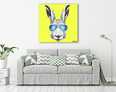 Portrait of Hare with mirror sunglasses and scarf. Hand drawn il (vászonkép) - vászonkép, falikép otthonra és irodába