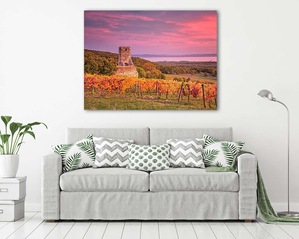 Balaton-felvidéki borászat naplementében (vászonkép) - vászonkép, falikép otthonra és irodába