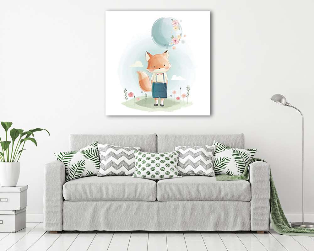 Akvarell erdei állatok - Rókafiú lufival (bögre) - vászonkép, falikép otthonra és irodába