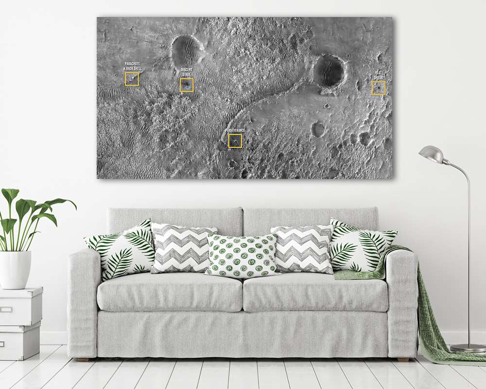 Preseverance és a Mars 2020 űrhajó alkatrészei a felszínen (eredeti, feliratozott) - vászonkép, falikép vásárlás Preseverance és a Mars 2020 űrhajó alkatrészei a felszínen (eredeti, feliratozott) (vászonkép) - vászonkép, falikép otthonra és irodába