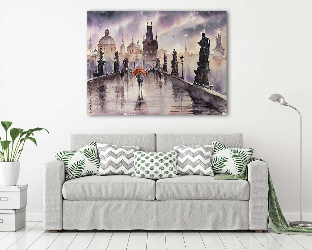 Károly-híd esős napon Prágában, a Vltava-folyónál - vászonkép, falikép vásárlás Károly-híd esős napon Prágában, a Vltava-folyónál (bögre) - vászonkép, falikép otthonra és irodába