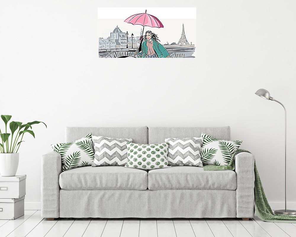 Divatmodell vázlat stílusban esik pénteki városi backgr-vel (fotótapéta) - vászonkép, falikép otthonra és irodába