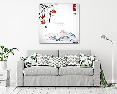 Date szilva fa perssimon gyümölcsök és táj hegyekkel (vászonkép) - vászonkép, falikép otthonra és irodába