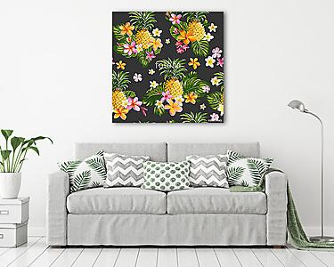 Ananászok és Trópusi Virágok (vászonkép) - vászonkép, falikép otthonra és irodába