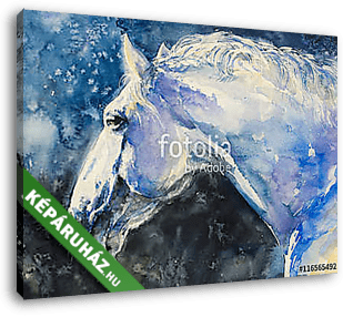 Fehér ló kék stílusban (akvarell) - vászonkép 3D látványterv