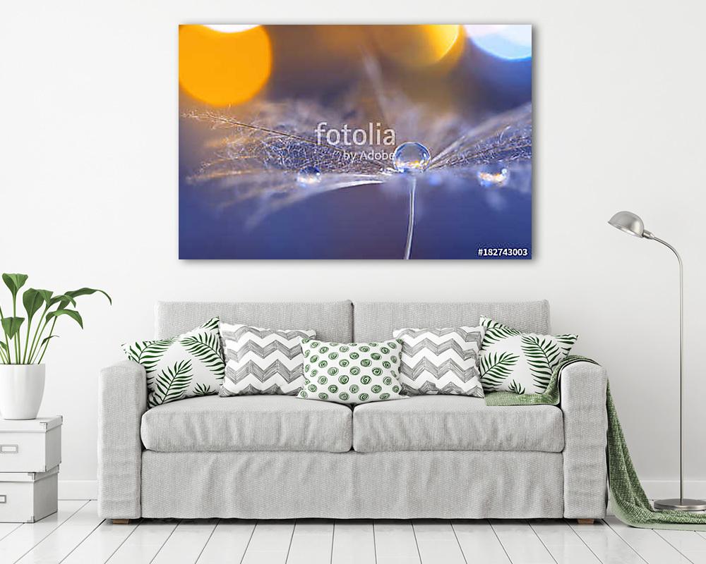 A large drop of dew on a dandelion. Beautiful stylish macro. bac - vászonkép, falikép vásárlás A large drop of dew on a dandelion. Beautiful stylish macro. bac (többrészes kép) - vászonkép, falikép otthonra és irodába