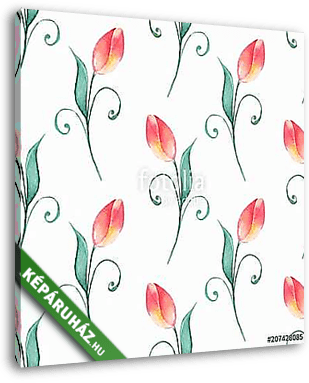 Floral seamless pattern. Watercolor background with red flowers - vászonkép 3D látványterv