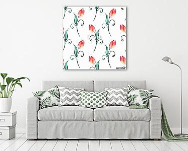Floral seamless pattern. Watercolor background with red flowers (vászonkép) - vászonkép, falikép otthonra és irodába