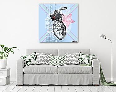 Bicycle with a pale blue background. Contemporary poster with elements of modern design. (vászonkép) - vászonkép, falikép otthonra és irodába