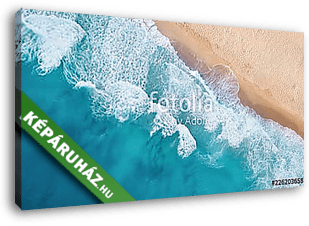 Beach and waves from top view. Turquoise water background from top view. Summer seascape from air. Top view from drone. Travel c - vászonkép 3D látványterv