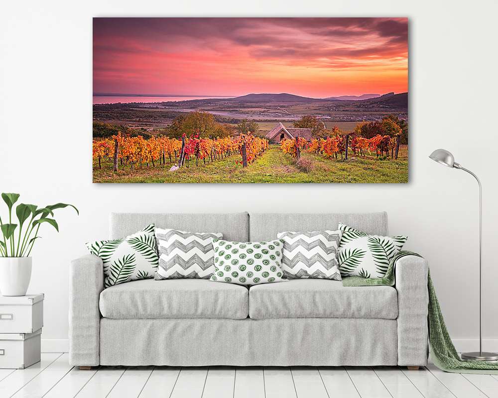 Balaton-felvidéki borászat naplementében (vászonkép) - vászonkép, falikép otthonra és irodába
