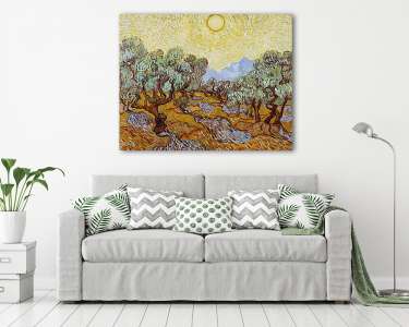 Olajfák sárga ég és a nap alatt (vászonkép) - vászonkép, falikép otthonra és irodába