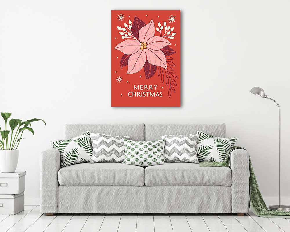 Mikulásvirág poszter Merry Christmas felirattal (keretezett kép)