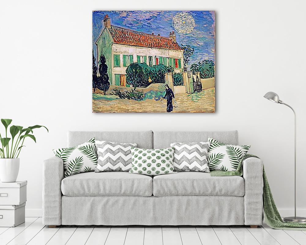 Fehér ház este (keretezett kép) - vászonkép, falikép otthonra és irodába