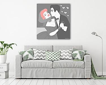 Retro aranyos pár csók (vászonkép) - vászonkép, falikép otthonra és irodába