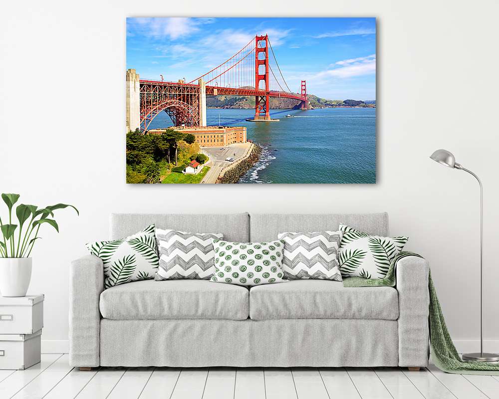 Golden Gate Bridge és Fort Point, San Francisco, Amerikai Egyesü (keretezett kép) - vászonkép, falikép otthonra és irodába