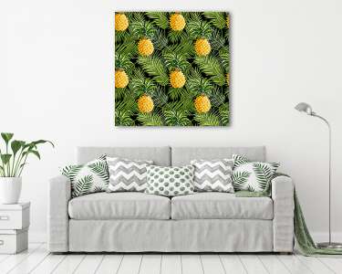 Trópusi pálmafák és ananászok háttér - zökkenőmentes pattanás (vászonkép) - vászonkép, falikép otthonra és irodába