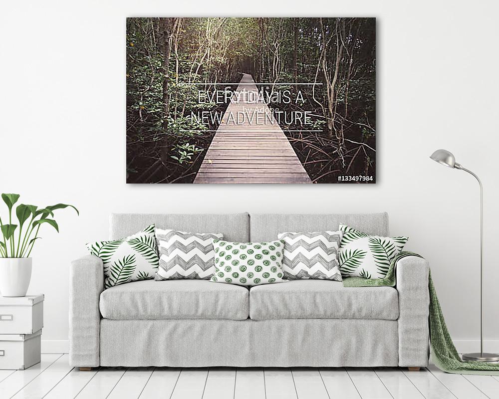 Inspirational quote on blurred landscape background (többrészes kép) - vászonkép, falikép otthonra és irodába