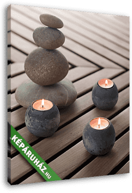 galets zen et bougies allumées - vászonkép 3D látványterv
