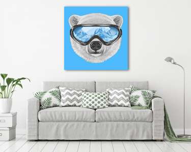 Portrait of Polar Bear with ski goggles. Hand drawn illustration (vászonkép) - vászonkép, falikép otthonra és irodába