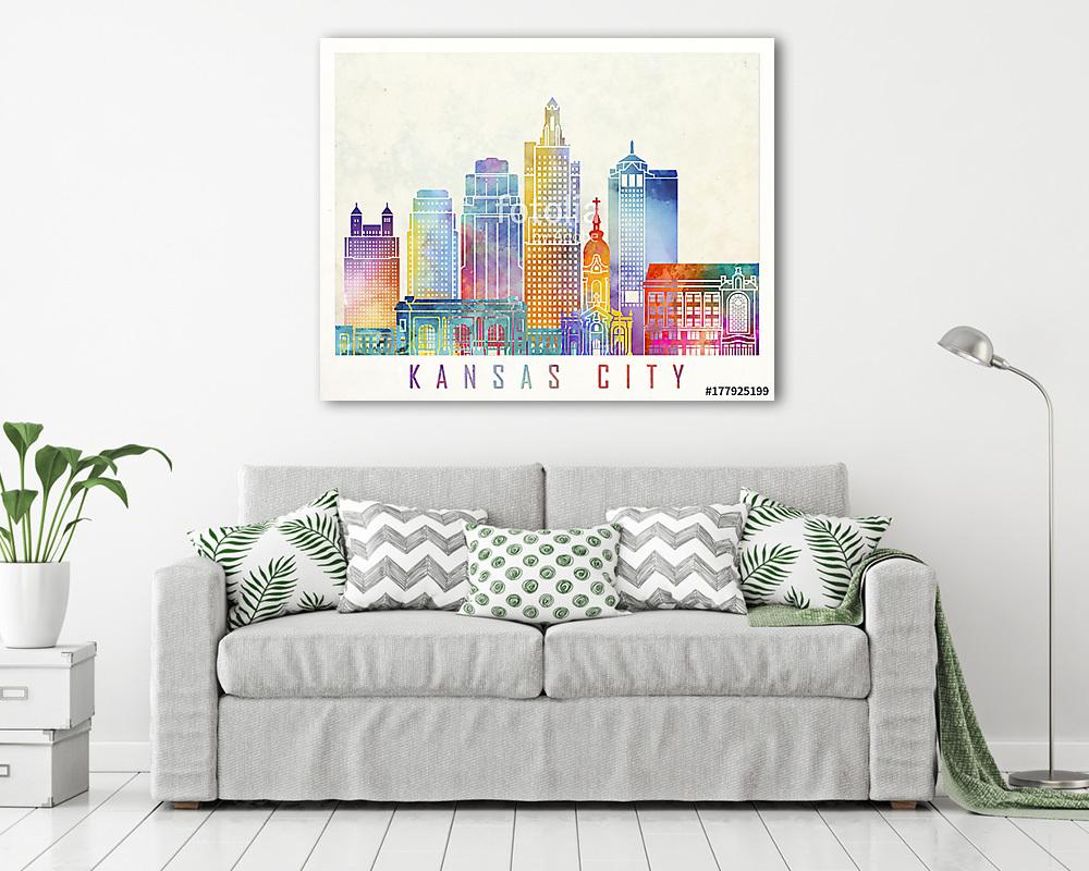 Kansas City landmarks watercolor poster (bögre) - vászonkép, falikép otthonra és irodába