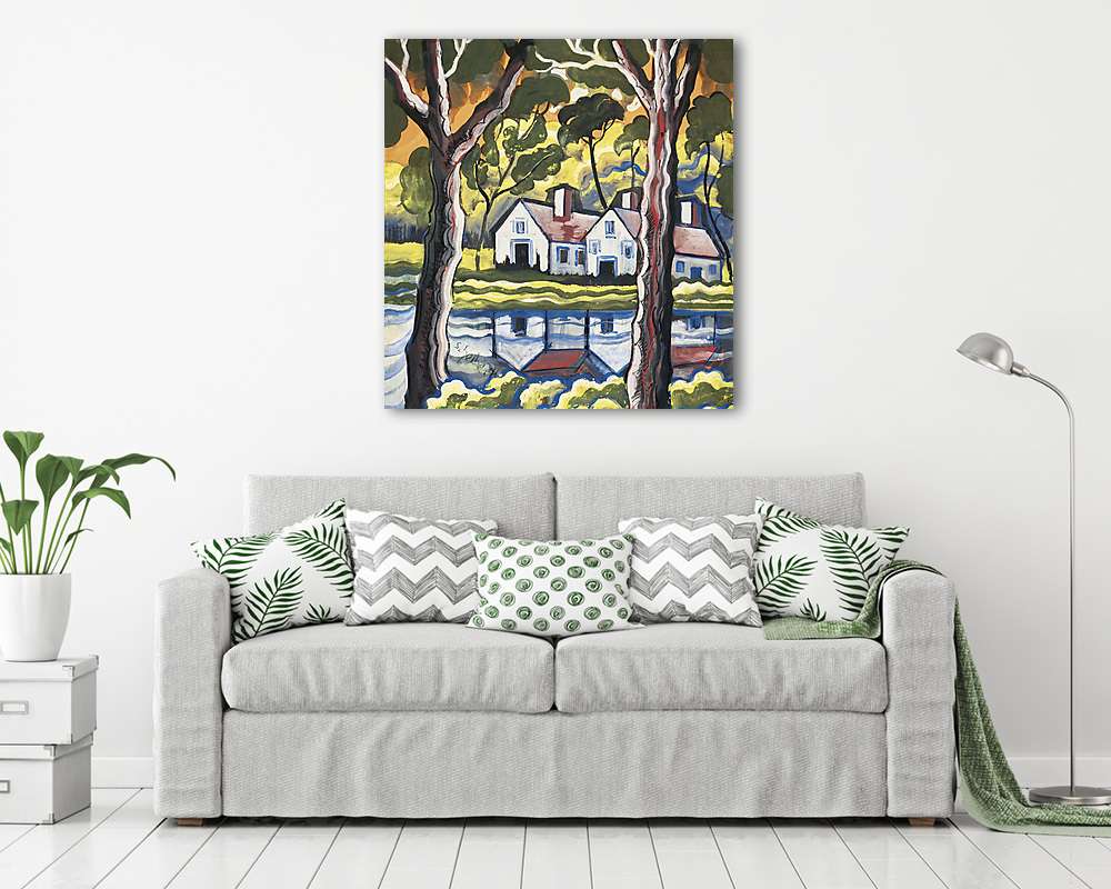 Házak a vízparton (többrészes kép) - vászonkép, falikép otthonra és irodába