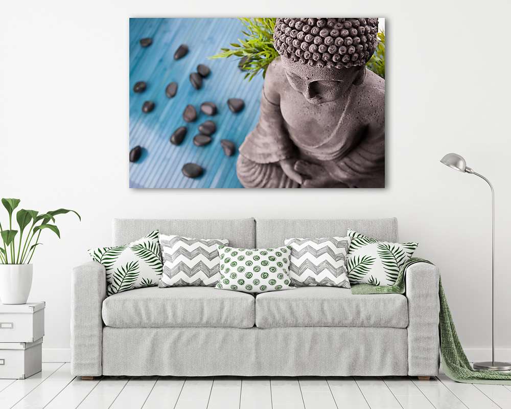 Buddha bambusz, masszázs kövek és tál virágok - vászonkép, falikép vásárlás Buddha bambusz, masszázs kövek és tál virágok (vászonkép) - vászonkép, falikép otthonra és irodába