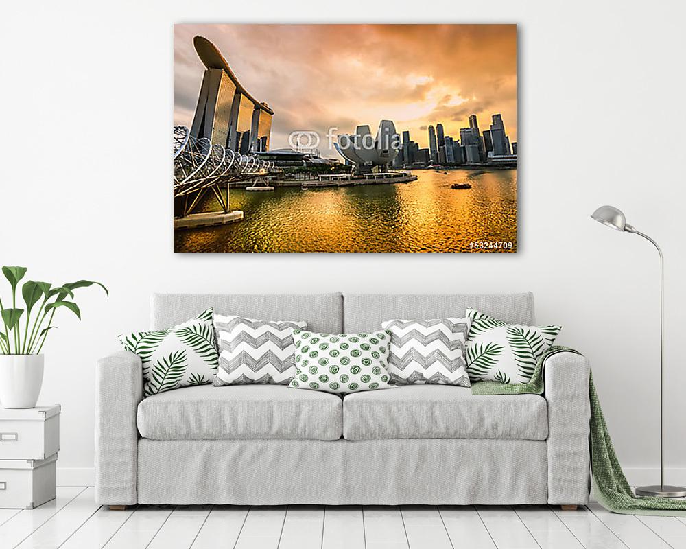 Szingapúr város látképe napnyugtakor. - vászonkép, falikép vásárlás Szingapúr város látképe napnyugtakor. (fotótapéta) - vászonkép, falikép otthonra és irodába