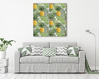 Trópusi pálmafák és ananászok háttere - zökkenőmentes csöpögés (vászonkép) - vászonkép, falikép otthonra és irodába