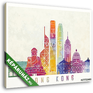 Hong Kong landmarks watercolor poster - vászonkép 3D látványterv