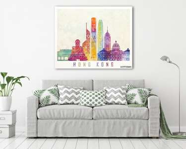 Hong Kong landmarks watercolor poster (vászonkép) - vászonkép, falikép otthonra és irodába