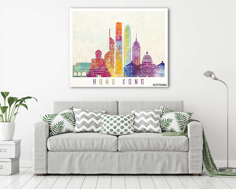 Hong Kong landmarks watercolor poster (fotótapéta) - vászonkép, falikép otthonra és irodába