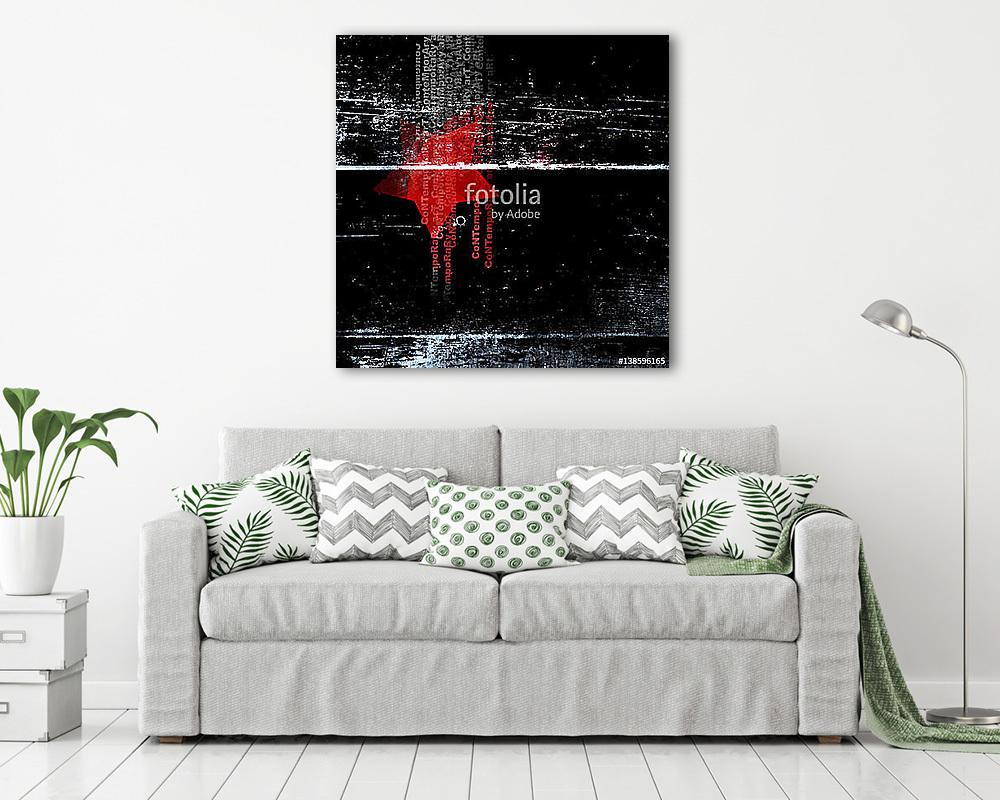 Black poster with a red star and abstract text.. (poszter) - vászonkép, falikép otthonra és irodába