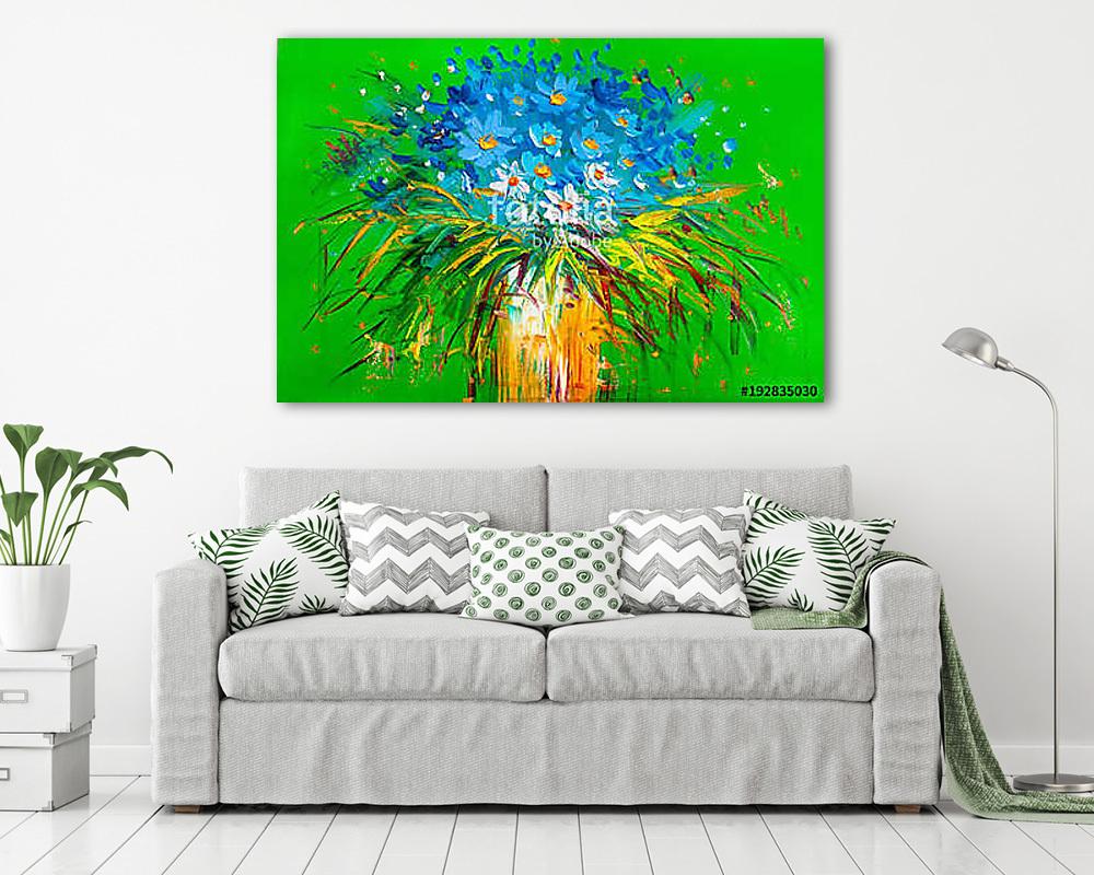 Absztrakt kék virágok vázában (olajfestmény reprodukció) - vászonkép, falikép vásárlás Absztrakt kék virágok vázában (olajfestmény reprodukció) (fotótapéta) - vászonkép, falikép otthonra és irodába