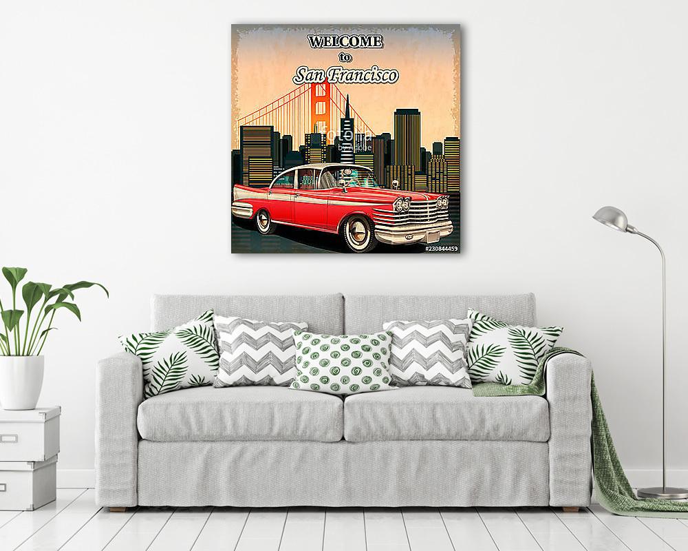 Welcome to San Francisco retro poster. - vászonkép, falikép vásárlás Welcome to San Francisco retro poster. (fotótapéta) - vászonkép, falikép otthonra és irodába