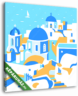 Santorini szigete, absztrakt grafika - vászonkép 3D látványterv Santorini szigete, absztrakt grafika - vászonkép 3D látványterv