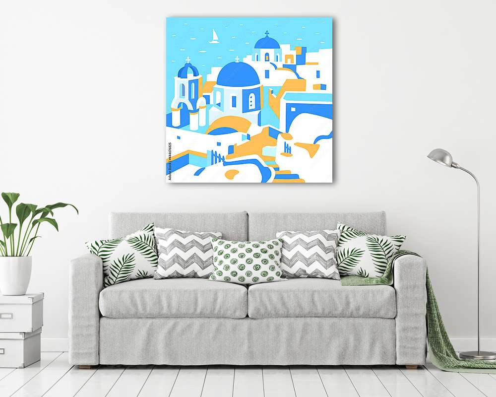 Santorini szigete, absztrakt grafika - vászonkép, falikép vásárlás Santorini szigete, absztrakt grafika (vászonkép) - vászonkép, falikép otthonra és irodába