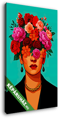 Frida Kahlo portré virágokkal - vászonkép 3D látványterv Frida Kahlo portré virágokkal - vászonkép 3D látványterv
