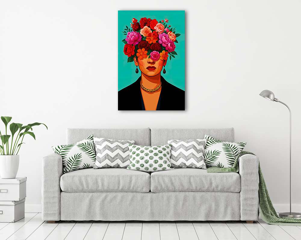Frida Kahlo portré virágokkal - vászonkép, falikép vásárlás Frida Kahlo portré virágokkal (vászonkép) - vászonkép, falikép otthonra és irodába