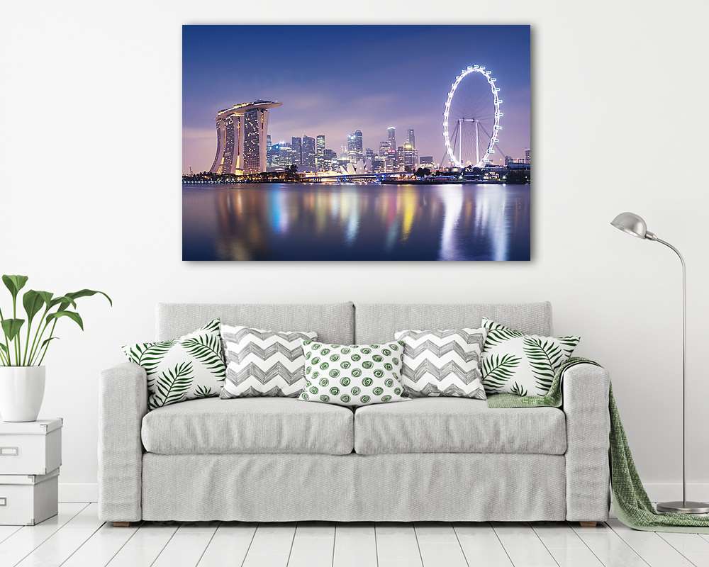 Szingapúr horizont éjszaka. - vászonkép, falikép vásárlás Szingapúr horizont éjszaka. (fotótapéta) - vászonkép, falikép otthonra és irodába