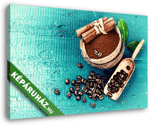 Pörkölt kávébabok, fahéj rudakkal - vászonkép 3D látványterv Pörkölt kávébabok, fahéj rudakkal - vászonkép 3D látványterv