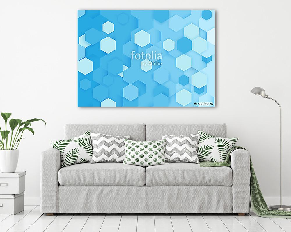 Absztrakt kék és fehér ismétlődő hatszög háttér (keretezett kép) - vászonkép, falikép otthonra és irodába