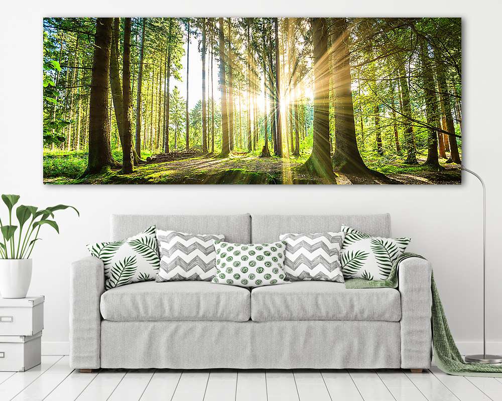 Erdei panoráma napsugarakkal (poszter) - vászonkép, falikép otthonra és irodába