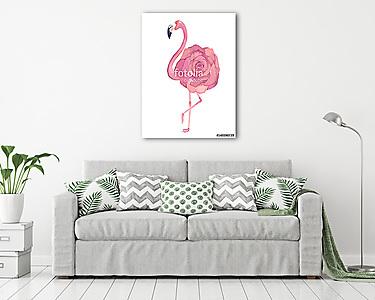 Az egzotikus flamingó akvarellje. Nyári dekorációs nyomat a csom (vászonkép) - vászonkép, falikép otthonra és irodába