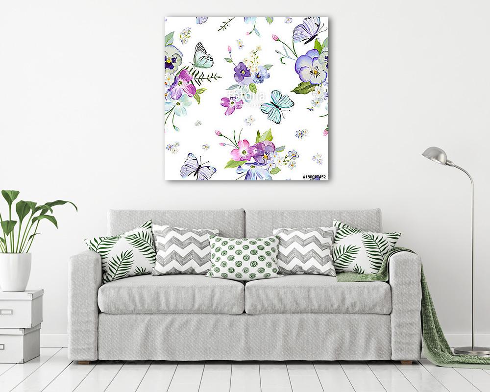 Virágok és lepkék (akvarell) - vászonkép, falikép vásárlás Virágok és lepkék (akvarell) (fotótapéta) - vászonkép, falikép otthonra és irodába